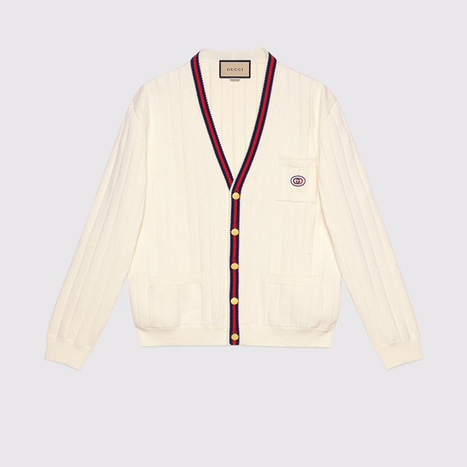 gucci web trim ribbed knit v‑neck cardigan